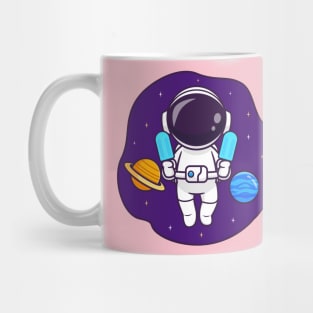 Cute Astronaut Floating In Space With Popsicle Ice Cream Cartoon Mug